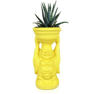 SD Gallery Laughing Buddha Plastic Planter Pot – Yellow Decorative Vase for Home, Garden & Indoor Plants