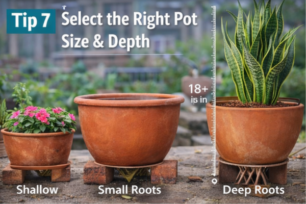 Small pots heat faster and dry quicker.