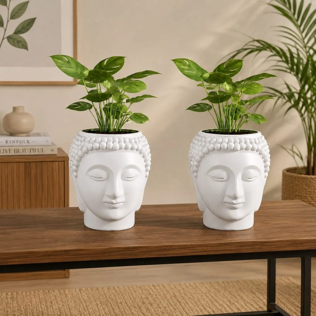 Buddha 8 inch white plastic flower pot