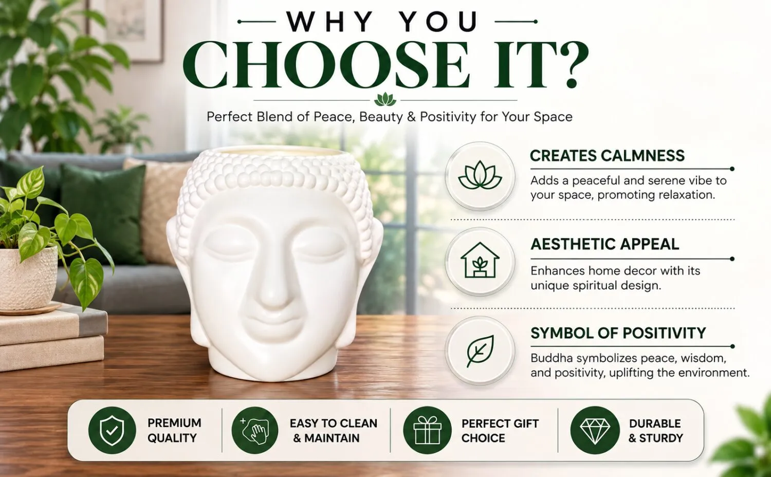 Buddha 8 inch white plastic flower pot