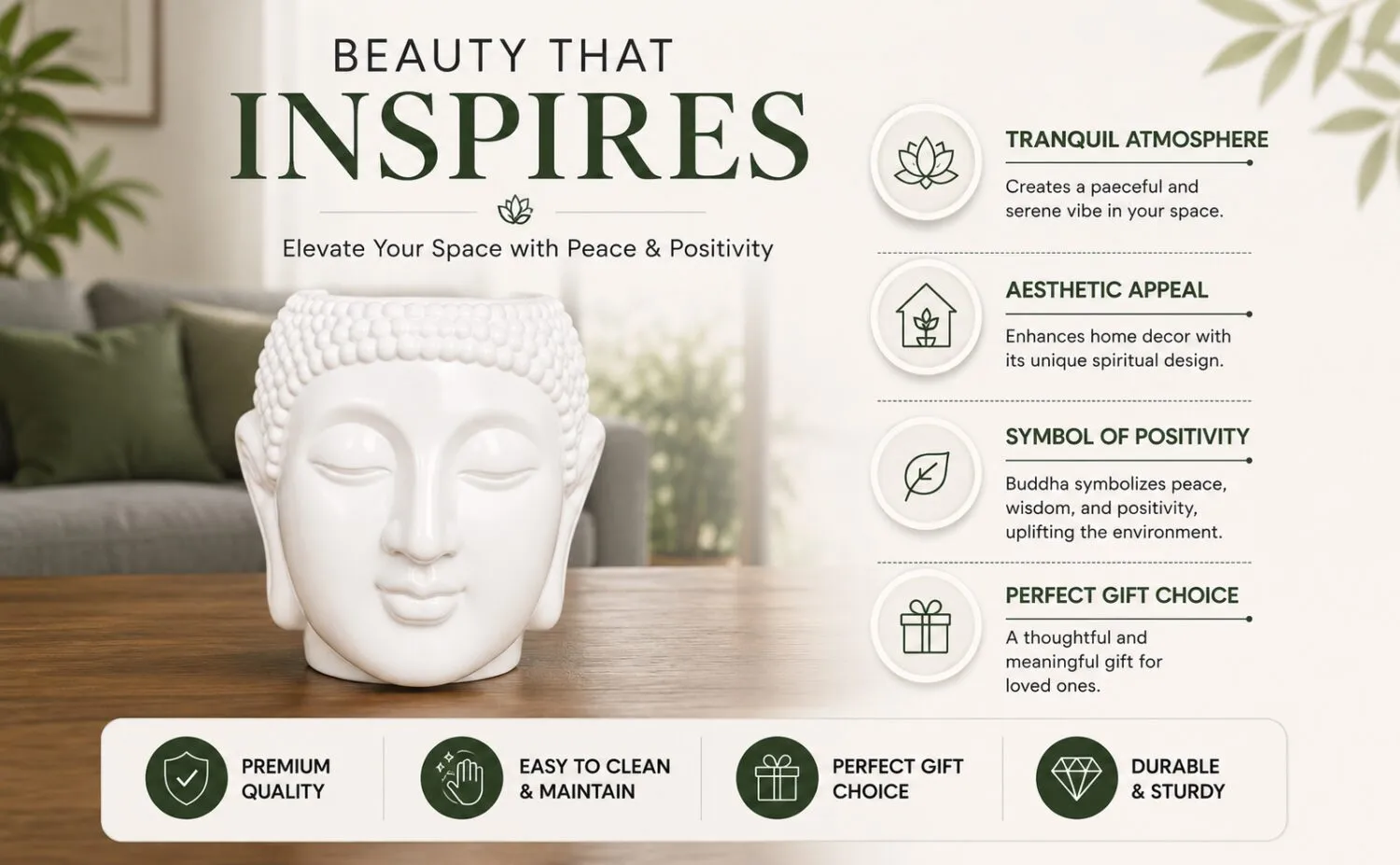 Buddha 8 inch white plastic flower pot