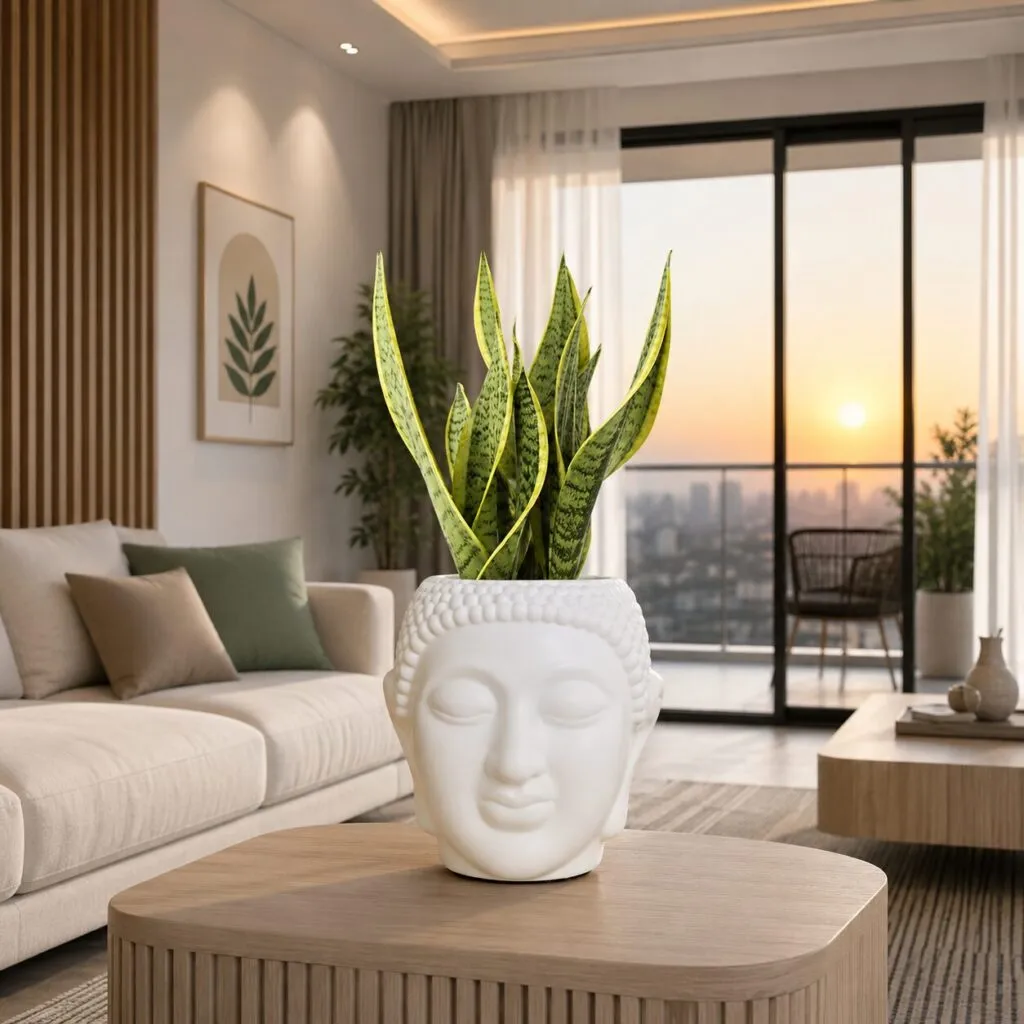 Buddha 8 inch white plastic flower pot