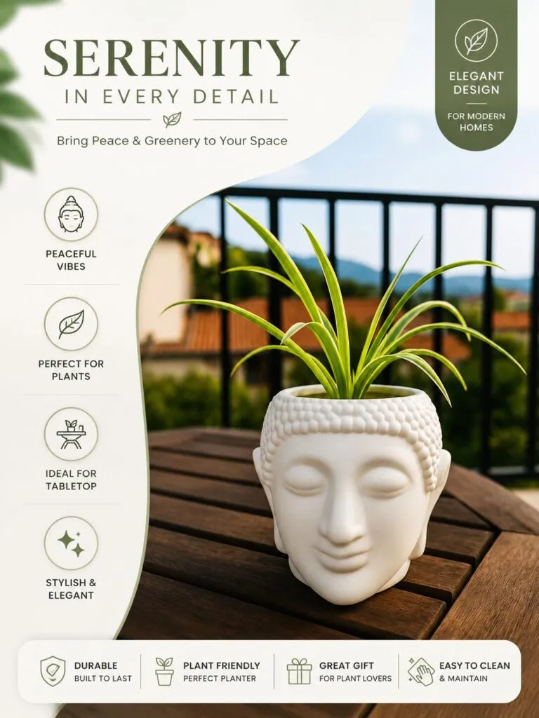 Buddha 8 inch white plastic flower pot