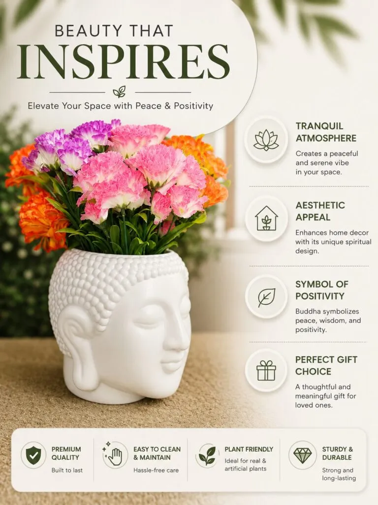 Buddha 8 inch white plastic flower pot