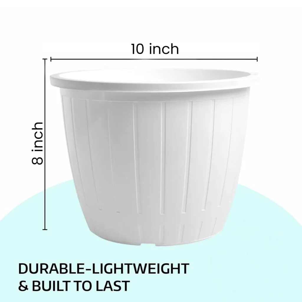 Dura 10 inch white round plastic flower pot