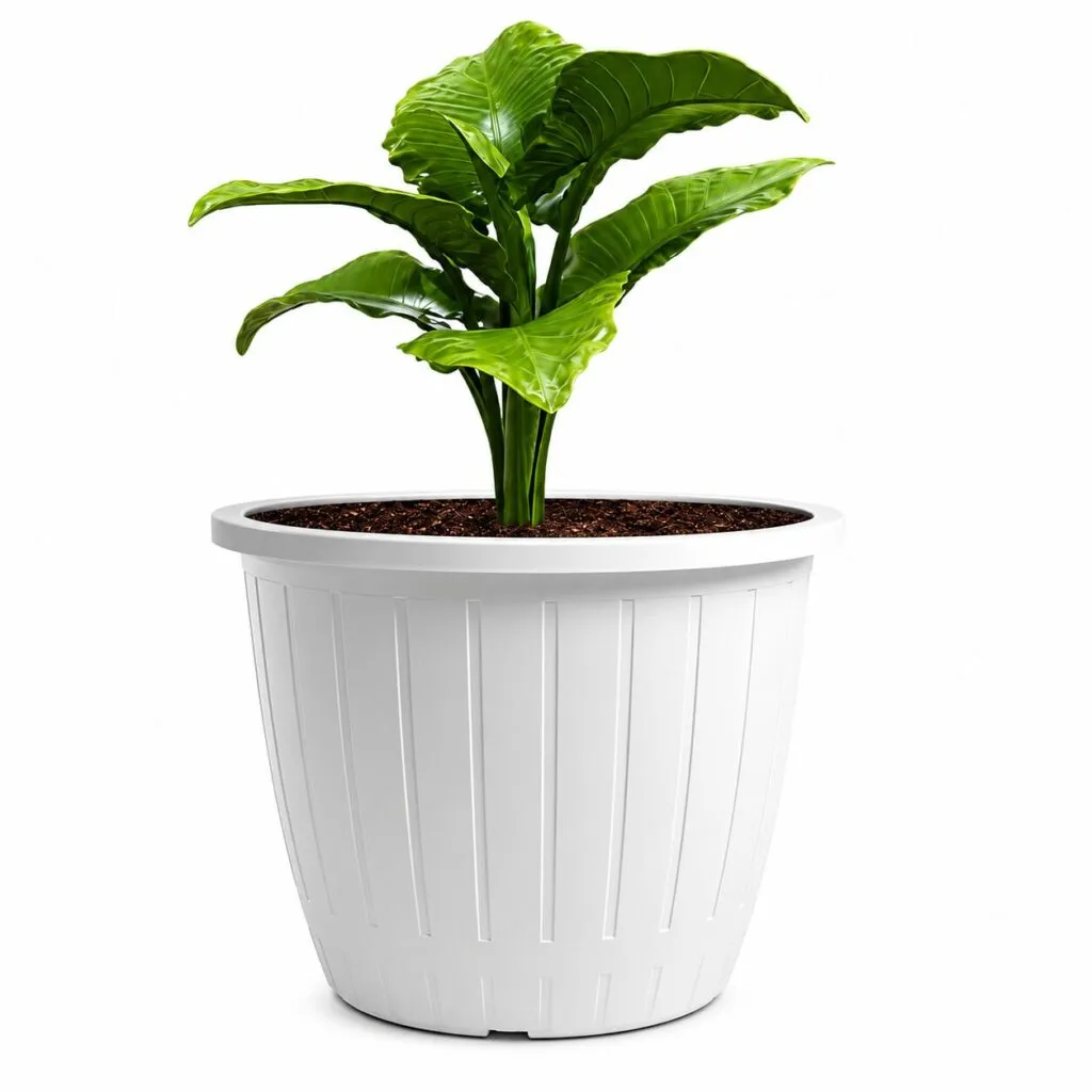 Dura 10 inch white round plastic flower pot