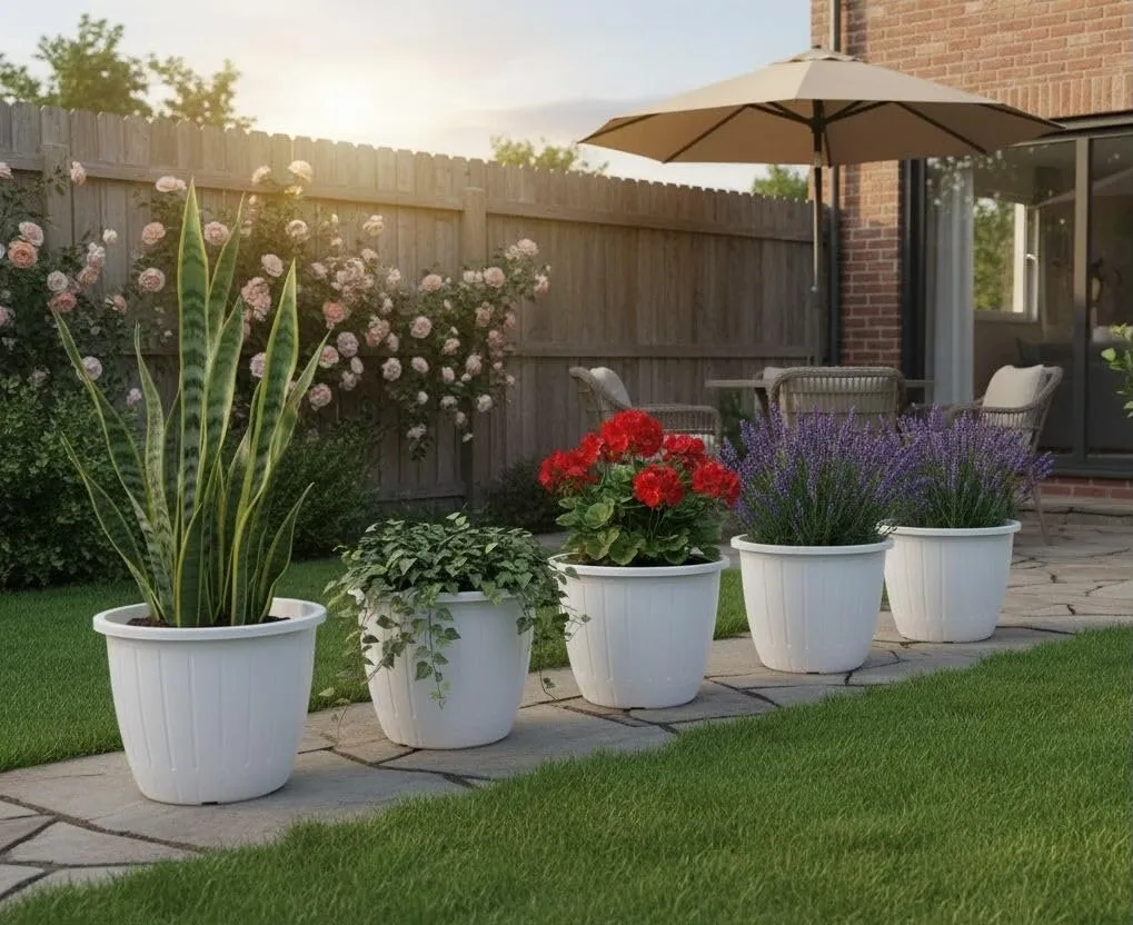 Dura 10 inch white round plastic flower pot