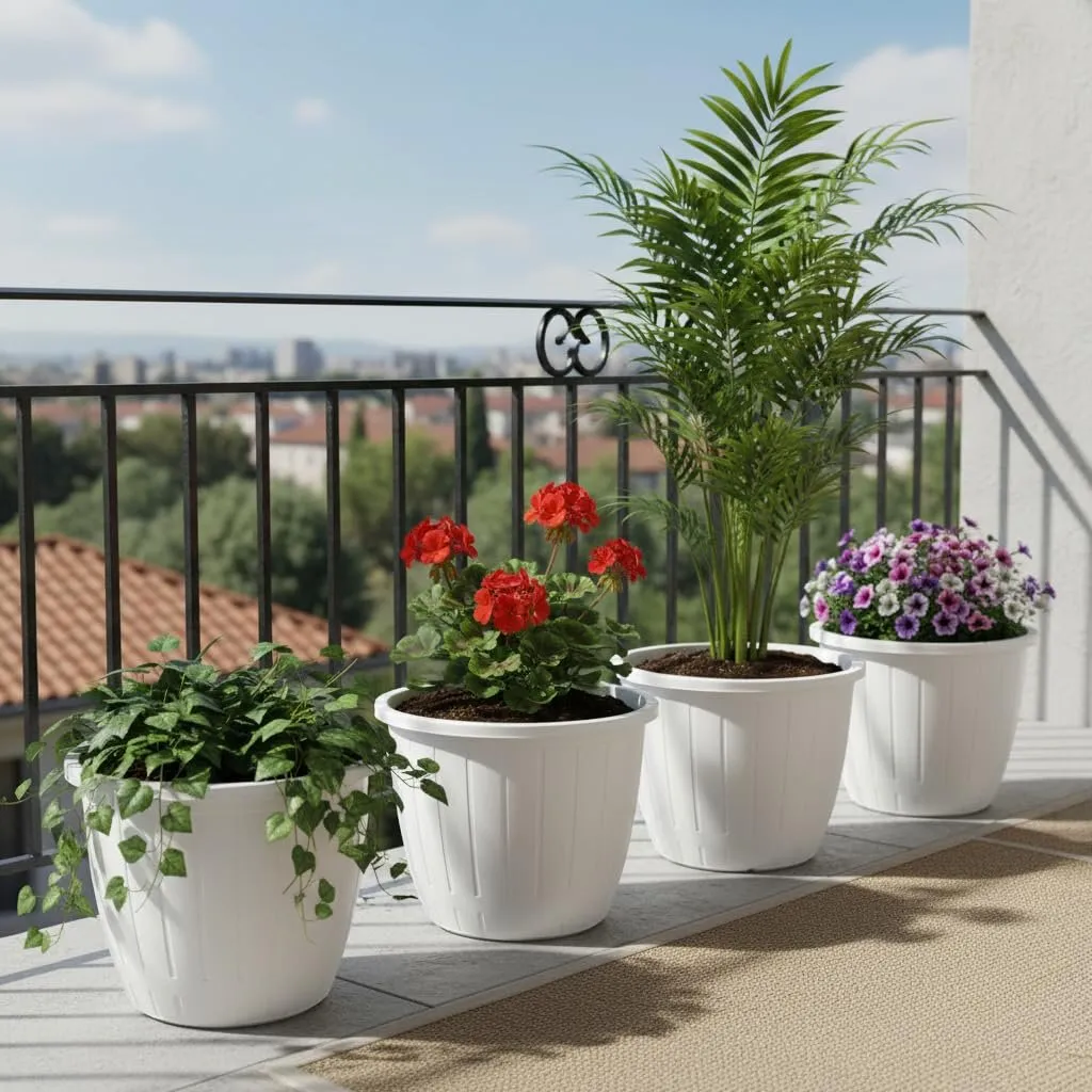 Dura 10 inch white round plastic flower pot