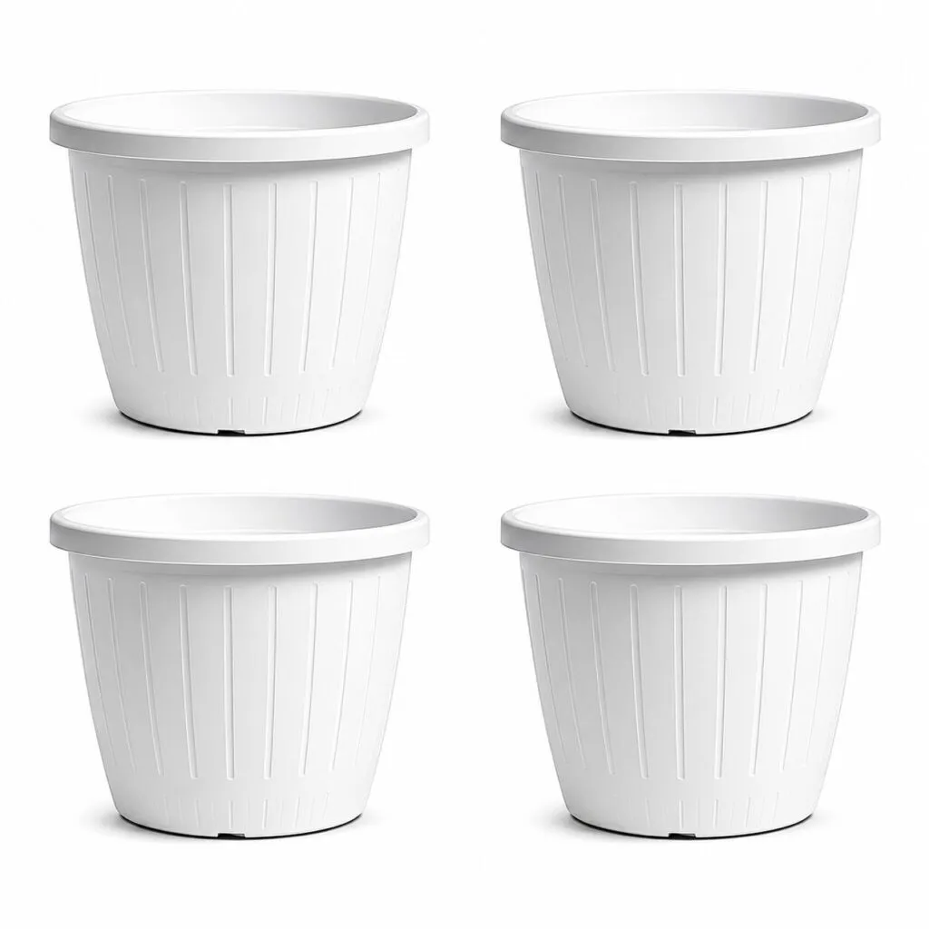 Dura 10 inch white round plastic flower pot