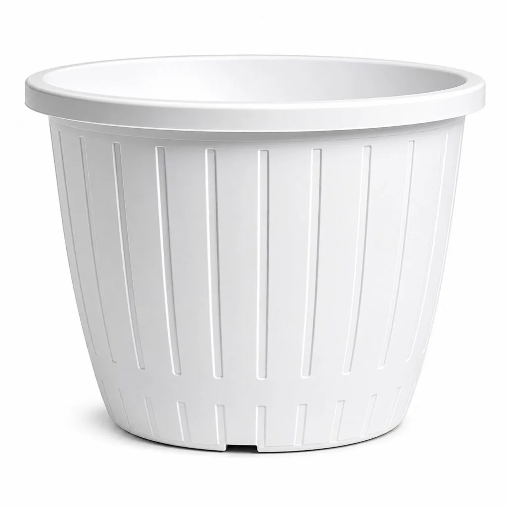 Dura 10 inch white round plastic flower pot