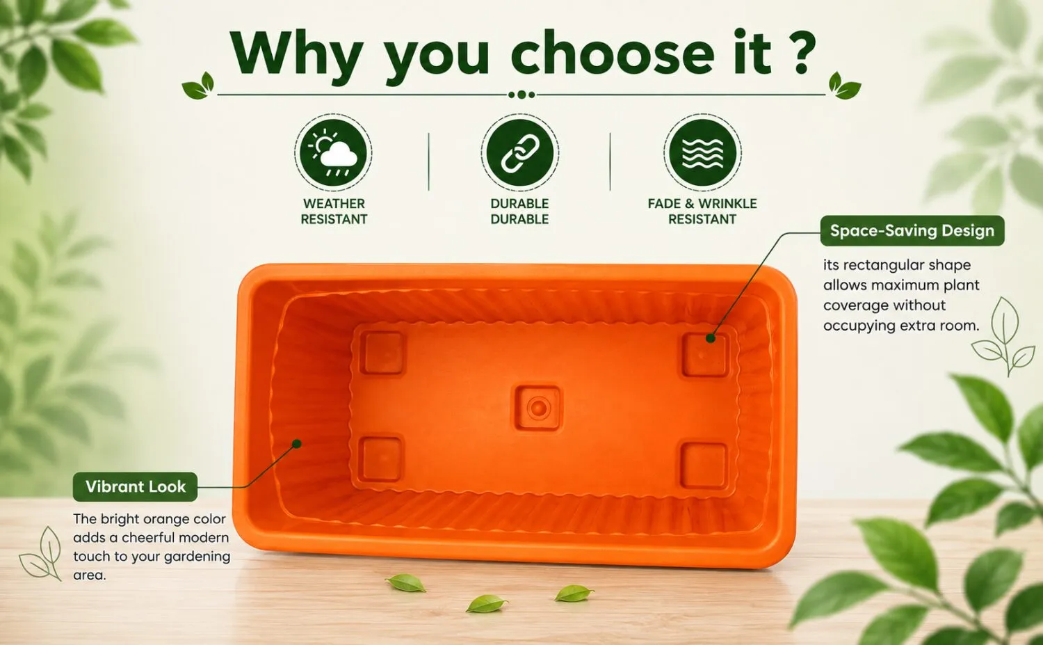 Jupiter 14 inch orange rectangular window planter