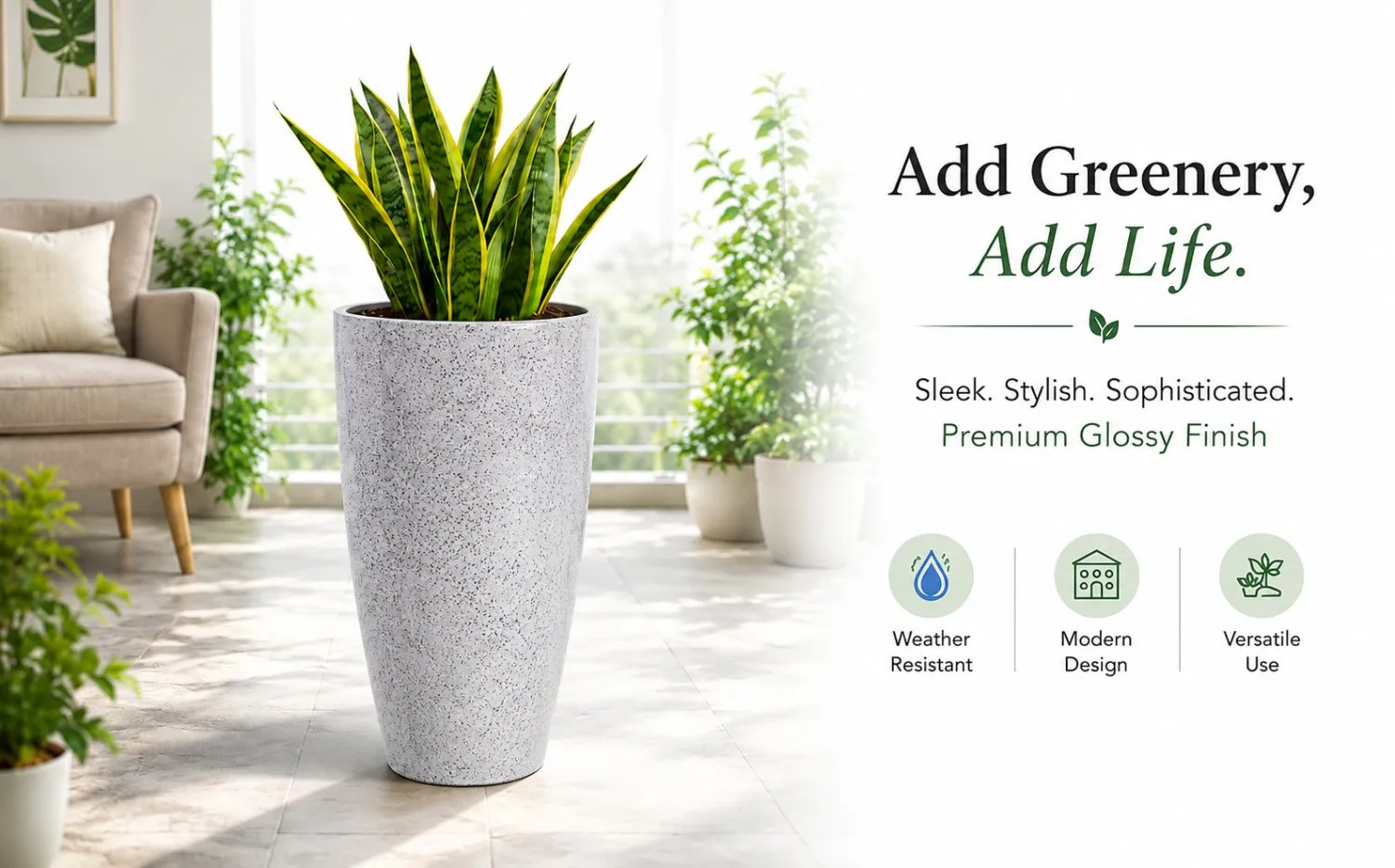 14 inch marble white plastic flower pot