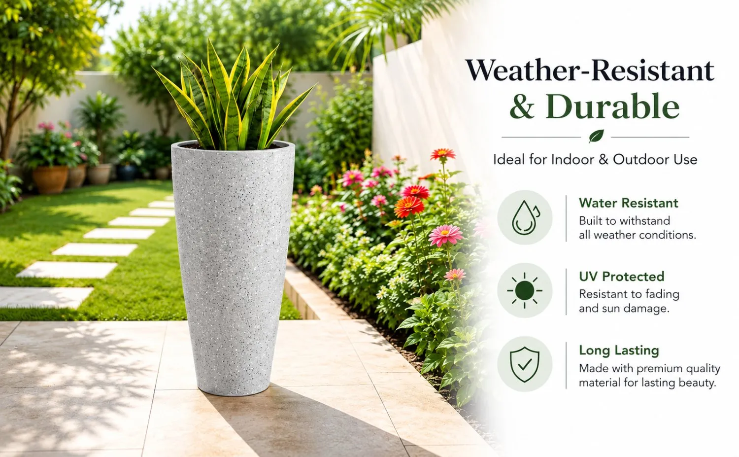 14 inch marble white plastic flower pot