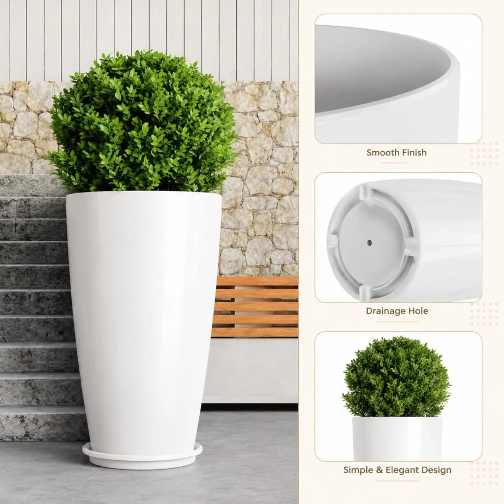 14 inch tower plastic flower pot with tray