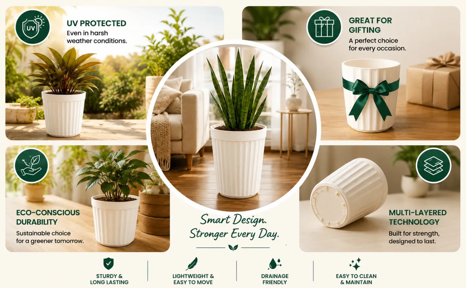 14 inch white Eiffel tower plastic flower pot