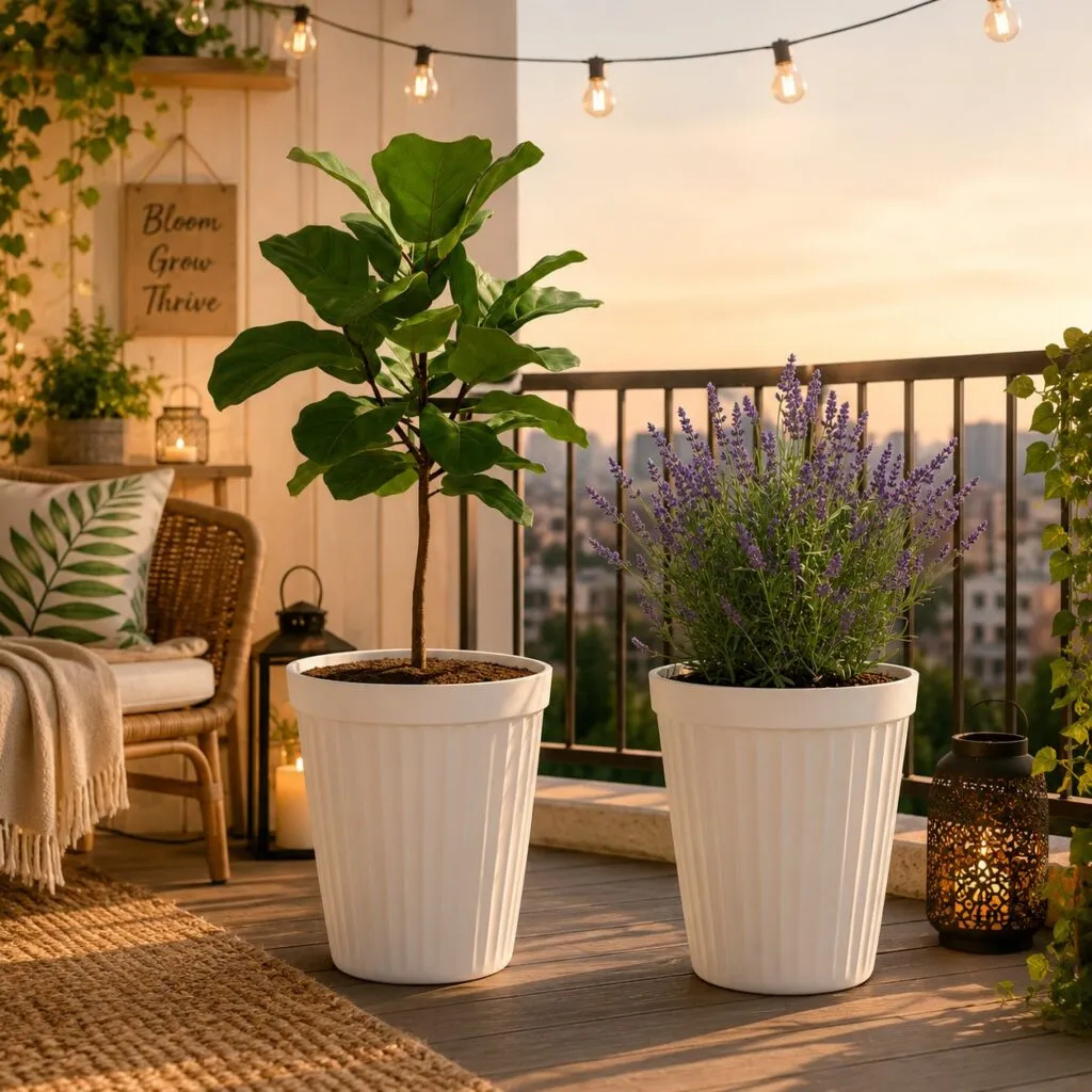 14 inch white Eiffel tower plastic flower pot