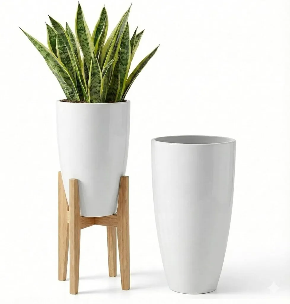 14 inch white tower plastic flower pot