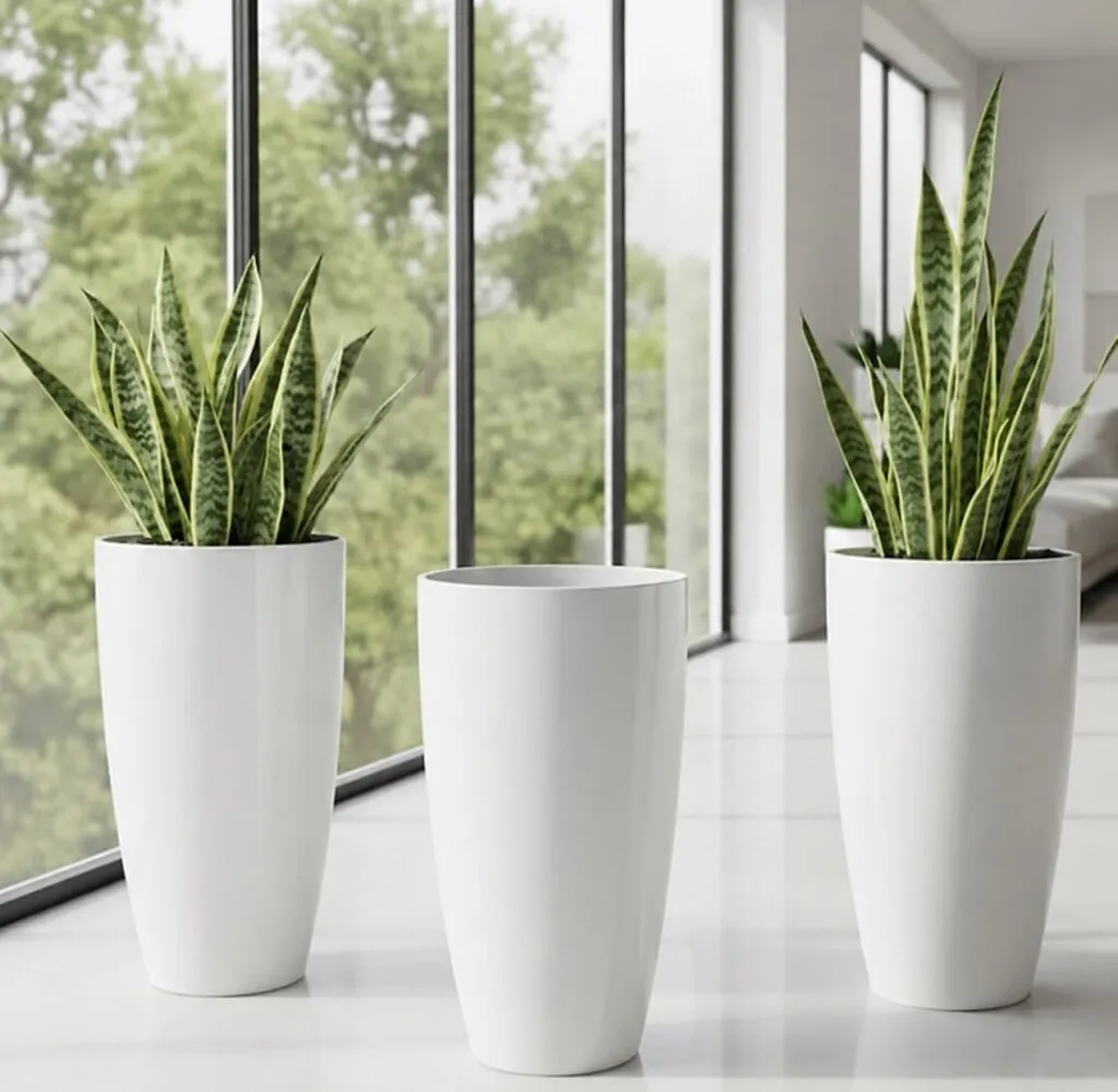 14 inch white tower plastic flower pot
