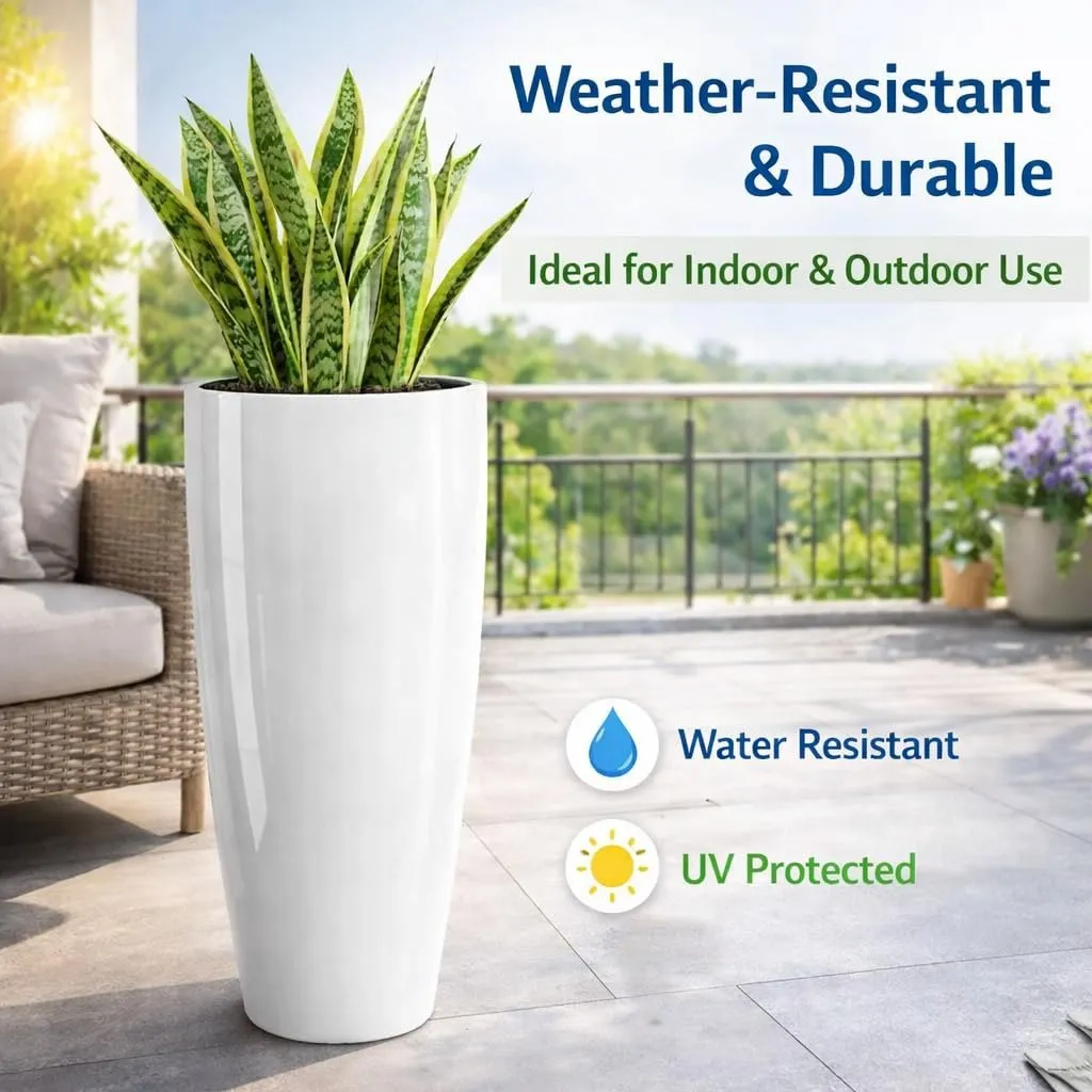 14 inch white tower plastic flower pot