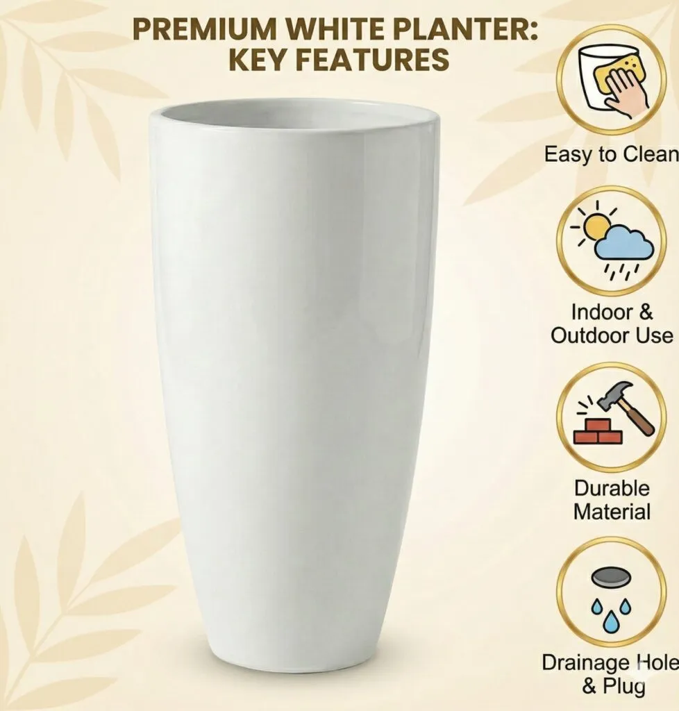 14 inch white tower plastic flower pot