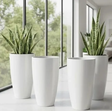 14 inch white tower plastic flower pot