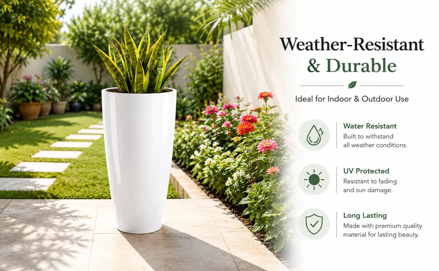 14 inch white tower plastic flower pot