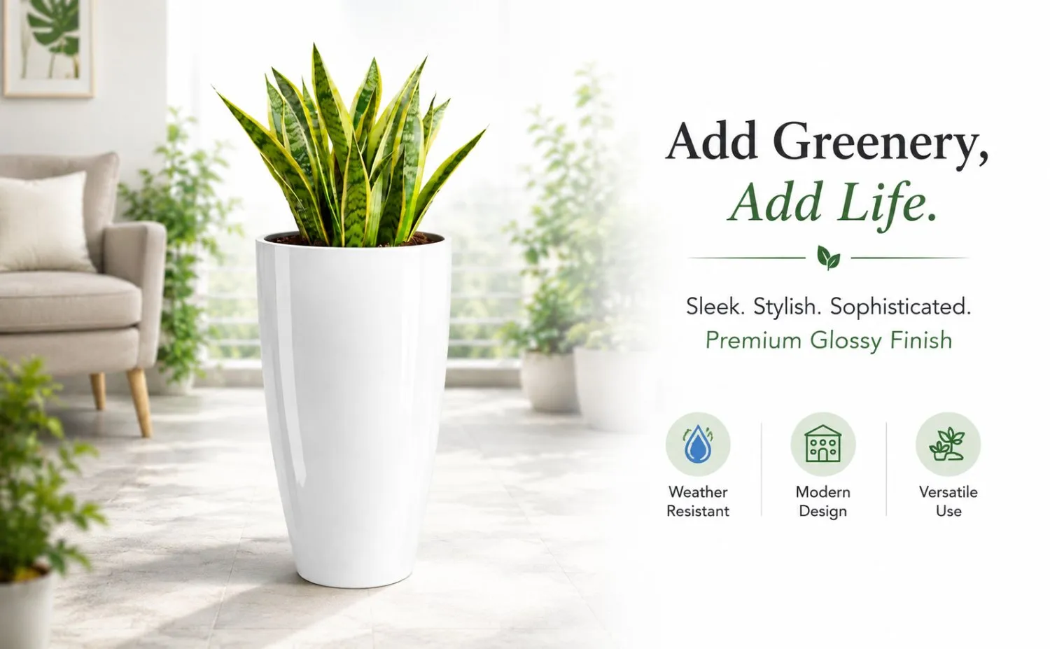 14 inch white tower plastic flower pot