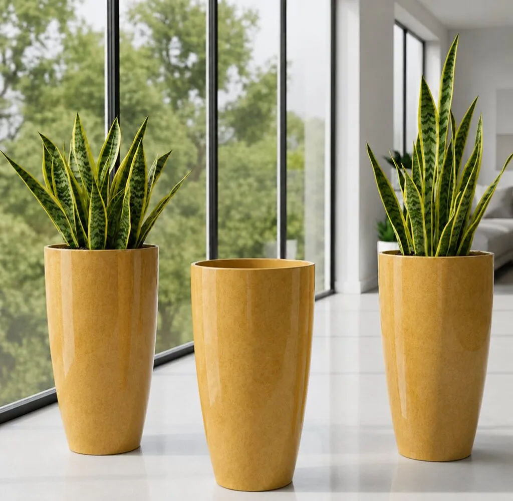 14 inch yellow marble plastic flower pot