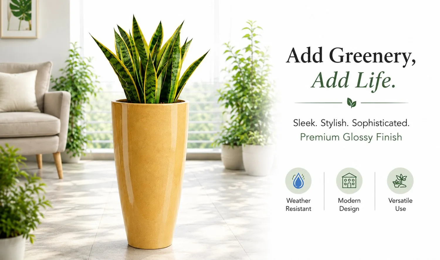 14 inch yellow marble plastic flower pot