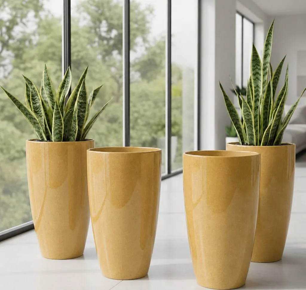 14 inch yellow marble plastic flower pot