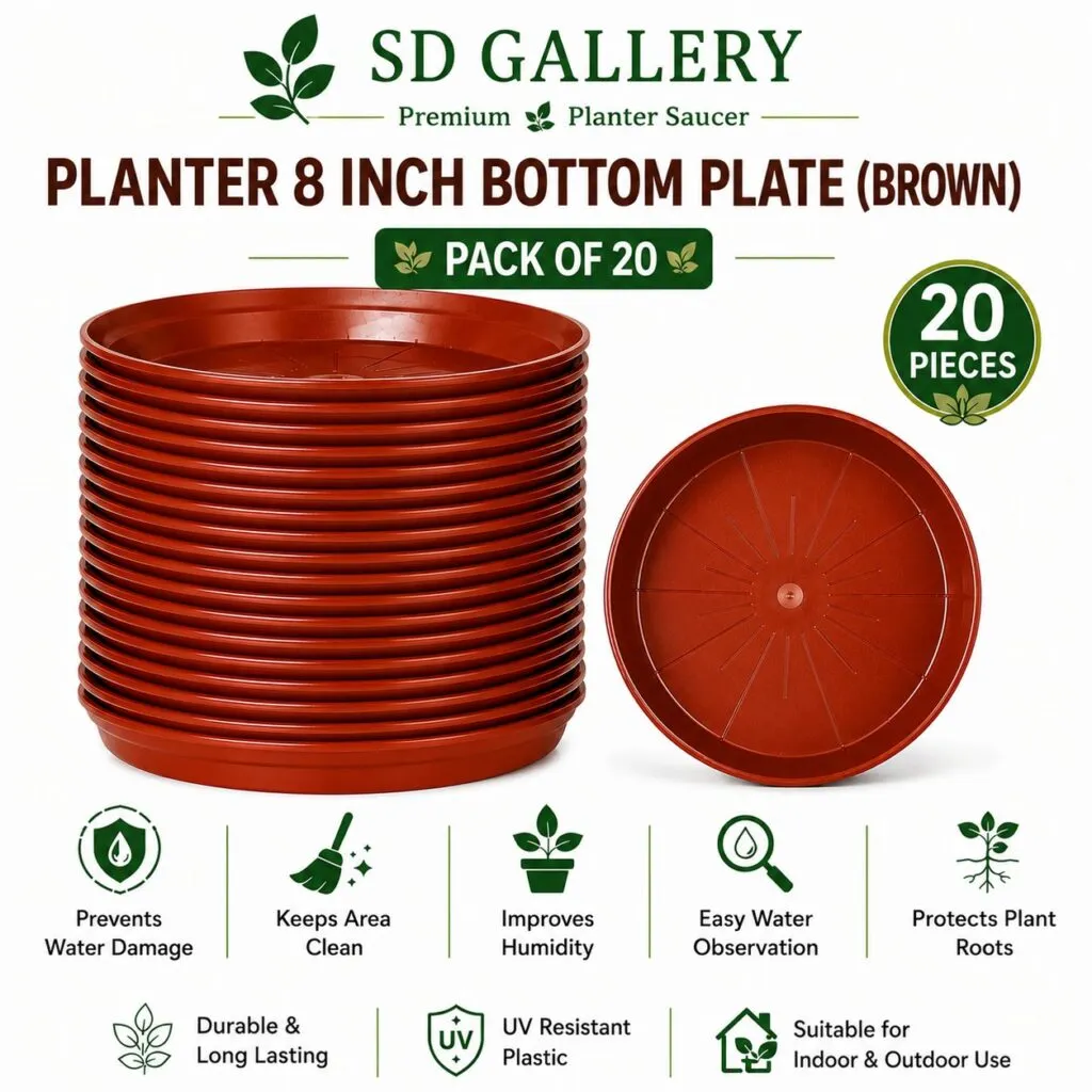8.25 inch red plastic plant pot tray saucer