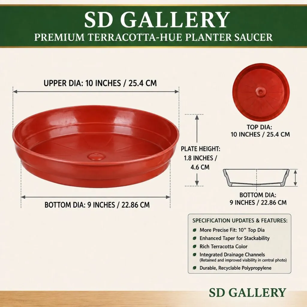 8.25 inch red plastic plant pot tray saucer