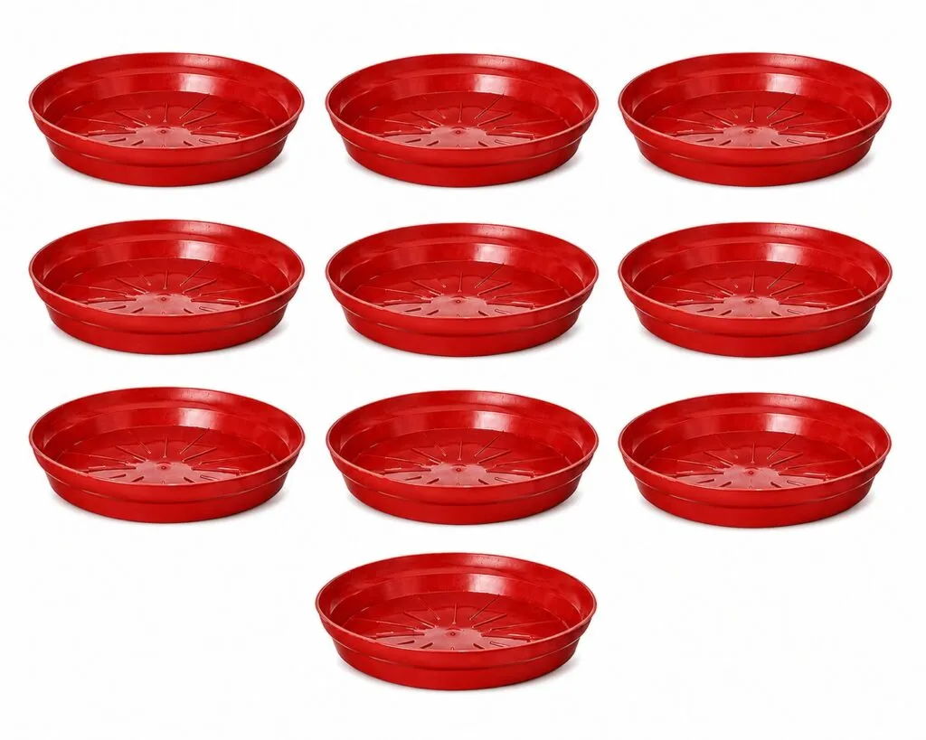 8.25 inch red plastic plant pot tray saucer