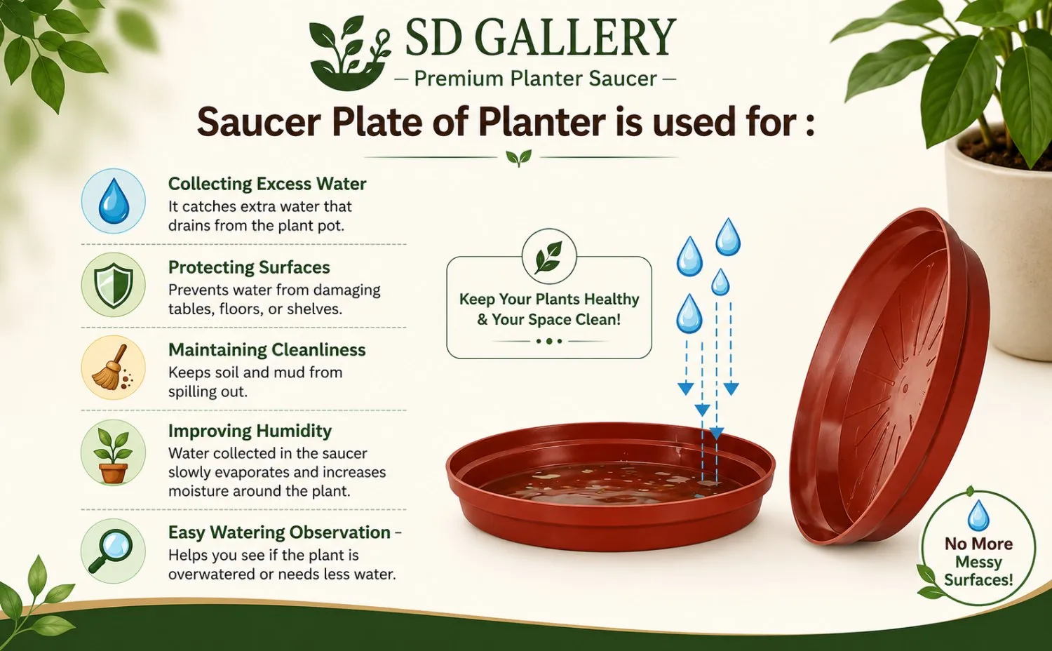 8.25 inch red plastic plant pot tray saucer