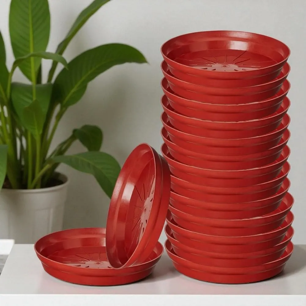 8.25 inch red plastic plant pot tray saucer