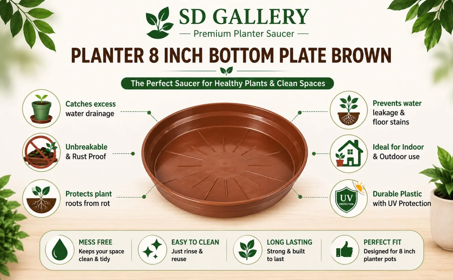 8.25 inch red plastic plant pot tray saucer
