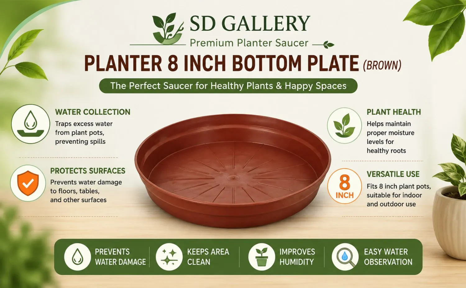 8.25 inch red plastic plant pot tray saucer