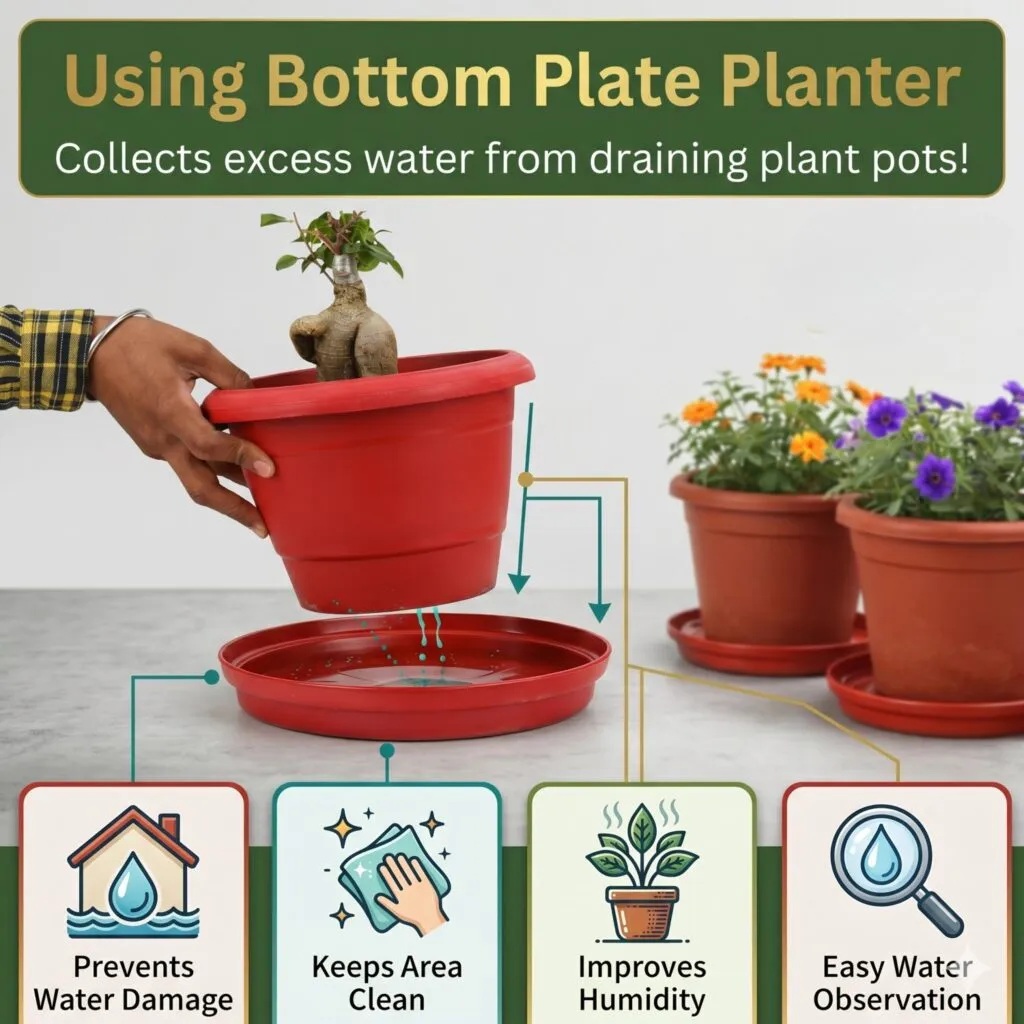 8.25 inch red plastic plant pot tray saucer