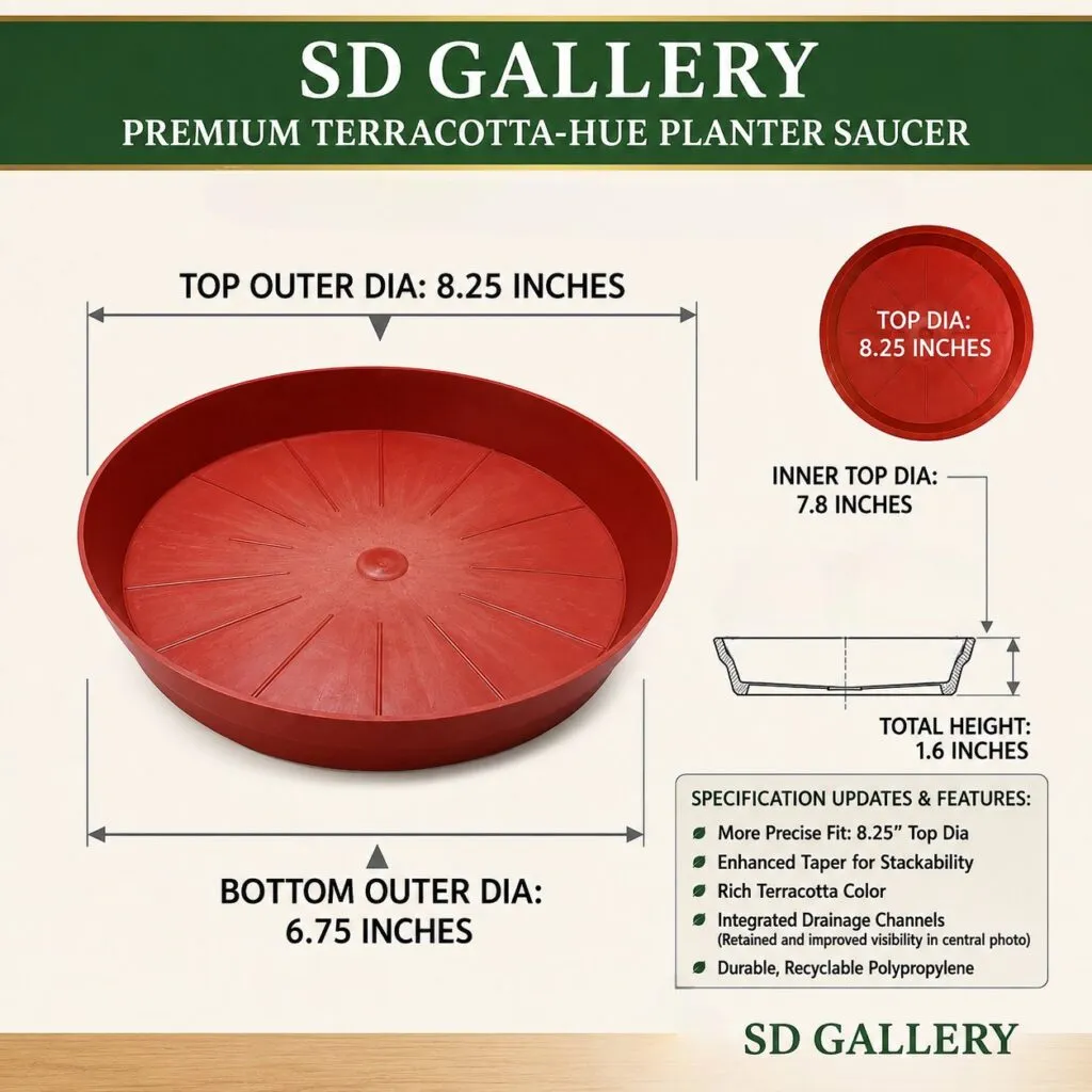 8.25 inch red plastic plant pot tray saucer