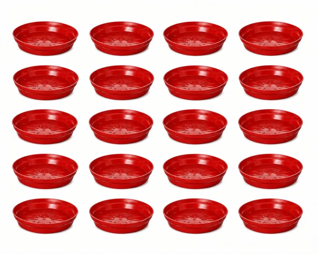 8.25 inch red plastic plant pot tray saucer