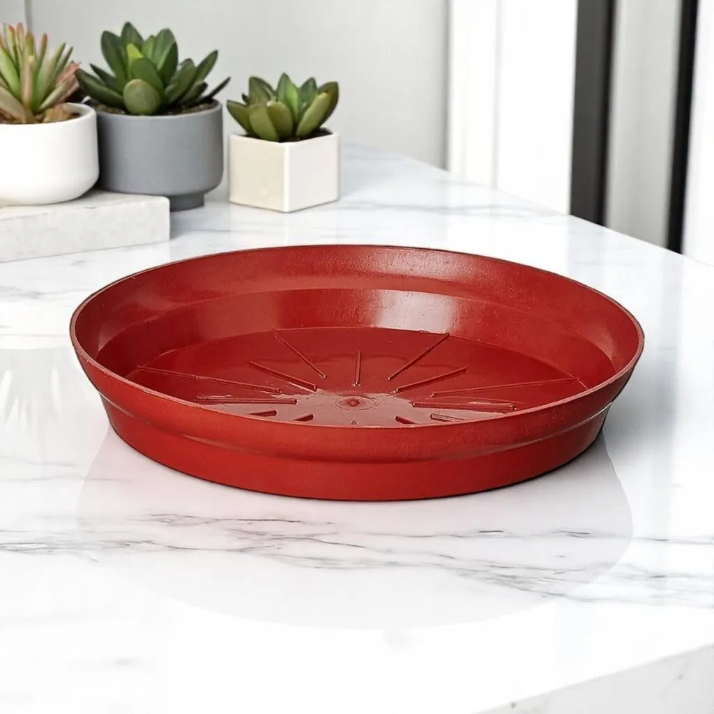 8.25 inch red plastic plant pot tray saucer