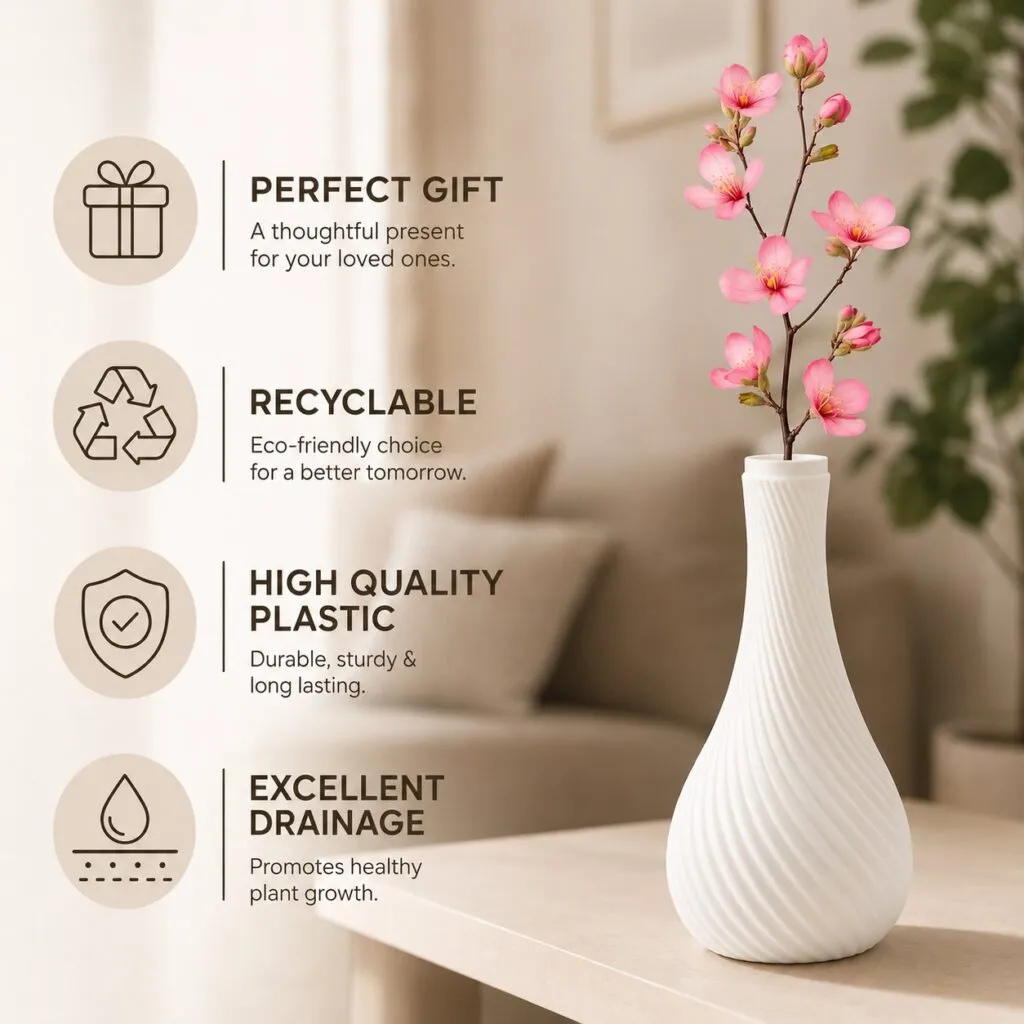 9.5 inch white plastic flower vase